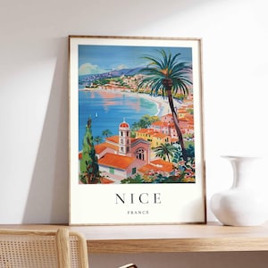 Belle affiche, impression France, bel art mural, décor de plan de Nice, affiche Nice minimaliste, impression Côte d'Azur, art mural de voyage Nice