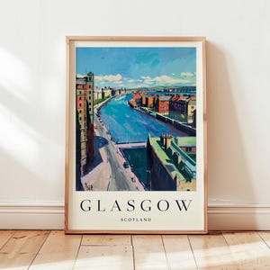 Glasgow Poster, Scotland Travel Print, UK City Wall Art, Scottish Decor, Glasgow Travel Gift, Clyde River Print, Scotland Travel Art