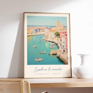Póster de La Rochelle, impresión de viaje a Francia, impresión de ciudad portuaria, decoración de pueblo costero, arte con vista al mar, póster de ciudad marítima, regalo de viaje a Francia