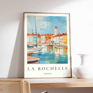 Póster de La Rochelle, Impresión de viaje a Francia, Arte mural costero francés, Decoración de la costa atlántica, Póster del puerto de La Rochelle, Arte de viaje a Europa
