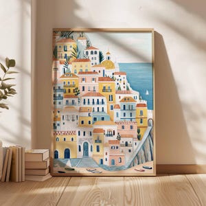 Amalfi Coast Poster, Italy Travel Print, Positano Wall Art, Coastal Home Decor, Mediterranean Art, Italian Landscape Gift