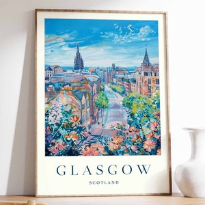 Glasgow Poster, Glasgow Travel Print, Scotland Wall Art, Scottish Travel Print, Tropical Decor, City Print, Glasgow Travel Poster