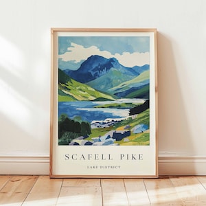 Scafell Pike Poster, Lake District Travel Print, England Mountain Wall Art, Hiking Decor, Three Peaks Gift Art, UK Landscape Print