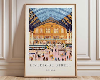 Impresión de la estación de Liverpool Street: póster de viaje de Londres, arte urbano del Reino Unido