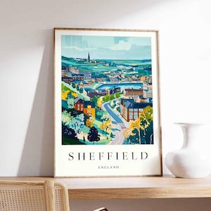 Sheffield Travel Poster: South Yorkshire, England Cityscape Art