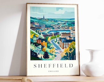 Sheffield Travel Poster: South Yorkshire, England Cityscape Art