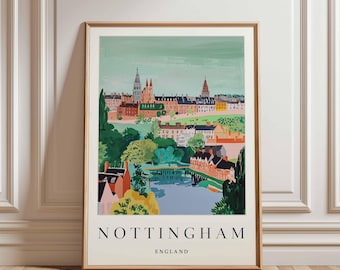 Nottingham England Travel Poster: Cityscape Wall Art