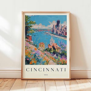 Pôster de Cincinnati, Impressão de Viagem de Ohio, Arte de Parede de Cidade dos EUA, Decoração de Horizonte, Presente de Viagem de Cincinnati, Impressão de Cidade do Centro-Oeste, Arte de Viagem de Ohio