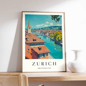 Zurich Poster, Switzerland Travel Print, Lake Zurich Art Print, Old Town Skyline Wall Art, Swiss Alps View Poster,  Switzerland Travel Gift
