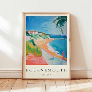 Bournemouth Poster, England Travel Print, Dorset Wall Art, Seaside Decor, UK Beach Gift Art, Coastal Town Print, UK Travel Art