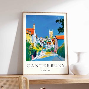 Pôster de Canterbury, impressão de viagem pela Inglaterra, arte de parede de Kent, decoração histórica da cidade, pôster da Catedral de Canterbury, arte do patrimônio do Reino Unido, arte de viagem pelo Reino Unido