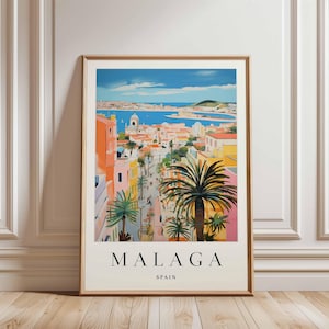 Malaga Poster, Spain Travel Print, European Wall Art, Coastal Decor, Malaga Travel Gift, Cityscape Print, Spain Travel Art