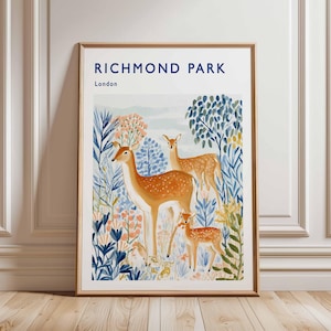 Richmond Park Poster, London Travel Poster, Richmond Wall Art, Deer Park Print, UK Nature Poster, British Landscape Art, London Park Decor