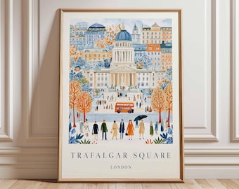 Póster de viaje de Trafalgar Square: Impresión artística de un lugar emblemático de Londres