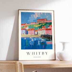 Whitby Poster, England Travel Print, Yorkshire Coast Wall Art, UK Seaside Decor, Whitby Abbey Print, Whitby Travel Poster, UK Travel Art