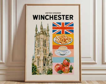 Winchester Travel Poster | United Kingdom City Wall Art | British Landmark Print