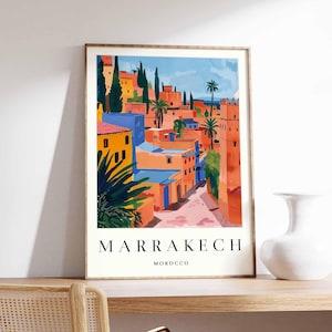 Affiche de Marrakech, impression du Maroc, art mural de Marrakech, décor de carte de la ville de Marrakech, affiche de Marrakech minimaliste, impression d'horizon marocain