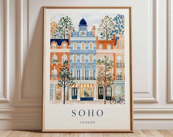 Póster de viaje del Soho londinense: arte vibrante del West End