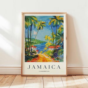 Jamaica Poster, Caribbean Travel Print, Island Wall Art, Tropical Decor, Jamaica Travel Gift, Reggae Culture Print, Caribbean Travel Art