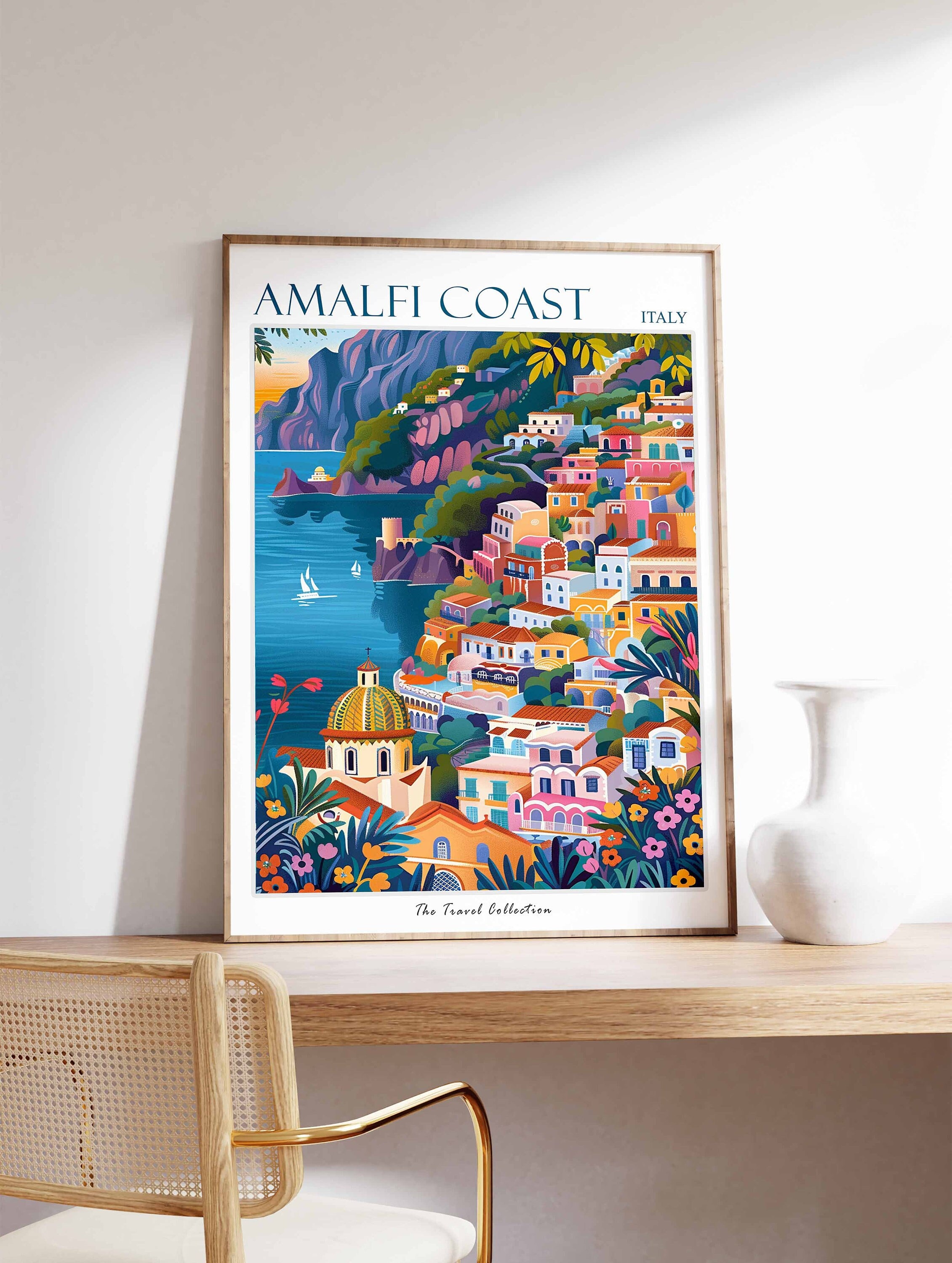 アマルフィ海岸イタリア旅行ポスター：海岸の花柄プリント - Etsy 日本
