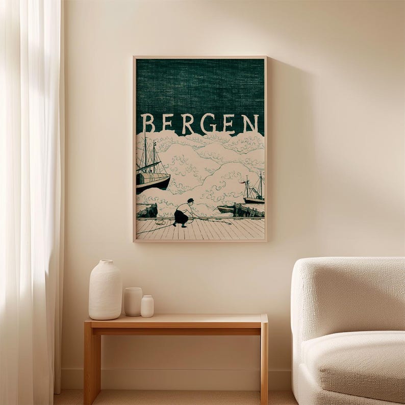 Bergen Harbour Poster | Coastal City Print | Maritime Wall Art - Etsy UK