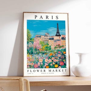 Paris Flower Market Poster, Paris Print, French Floral Wall Art, Paris Floral Decor, Botanical Poster, Europe Travel Print, Cityscape Art