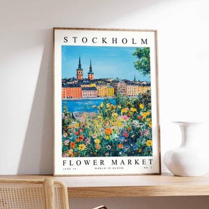 Stockholm Flower Market Poster, Stockholm Print, Swedish Floral Wall Art, Stockholm Floral Decor, Botanical Poster, Sweden Travel Art