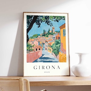 Póster de Girona, impresión de viaje a España, arte de pared de viaje retro, decoración de pared de viaje, regalo de viaje vintage, póster de viaje clásico