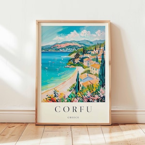 Corfu Poster, Greece Travel Print, Ionian Island Wall Art, Corfu Travel Decor, Mediterranean Travel Gift, Beach Poster, Greece Travel Art