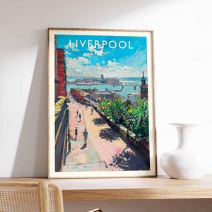 Affiche Liverpool, impression Liverpool Royaume-Uni, art mural ville, décoration Liverpool, affiche Liverpool Skyline, impression Royaume-Uni, impression d&#39;art Liverpool