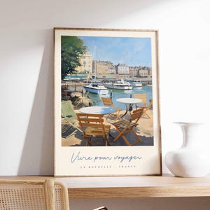 Póster de La Rochelle, impresión de viaje a Francia, impresión de ciudad portuaria, decoración de pueblo costero, arte con vista al mar, póster de ciudad marítima, regalo de viaje a Francia
