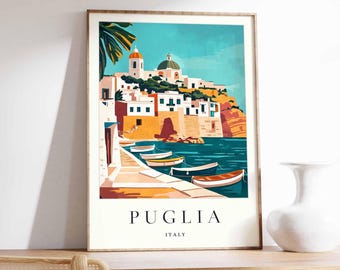 Puglia Italy Travel Poster: Coastal Village Art Print