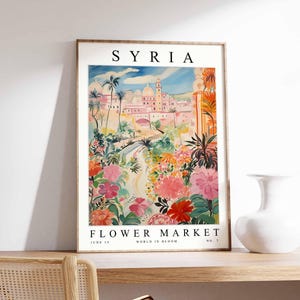 Syria Flower Market Poster, Syria Print, Syrian Floral Wall Art, Syria Floral Decor, Botanical Poster, Levantine Art, Middle East Travel Art
