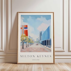 Milton Keynes Poster, England Travel Print, UK Wall Art, Cityscape Decor, Milton Travel Gift, City Print, Milton Art, England Travel Art