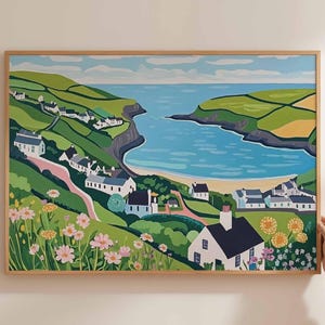Cornwall Poster, England Travel Print, UK Coastal Wall Art, British Beach Decor, Cornwall Travel Art, Seaside Art Print, UK Travel Poster