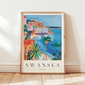 Swansea Poster, Wales Travel Print, UK Wall Art, Mumbles Decor, Gower Peninsula Gift, UK Coastal Print, Wales Travel Art
