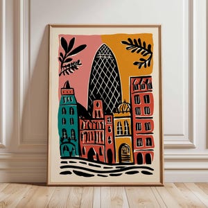 Gherkin Building Poster, London Travel Poster, Gherkin Wall Art, 30 St Mary Axe Print, UK Landmark Poster, British Art, London Skyline Decor