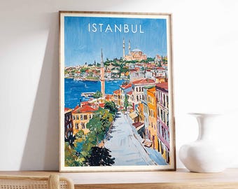 Póster del paisaje urbano de Estambul: Impresión artística turca colorida