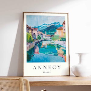 Annecy Poster, France Travel Print, French Alps Wall Art, Lake Annecy Decor, Scenic Town Poster, European Landscape Print, Europe Travel Art