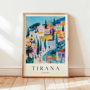 Tirana Poster, Albania Travel Print, Balkan Wall Art, Capital City Decor, European Travel Gift, Cityscape Print, Albania Travel Art