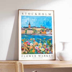 Stockholm Flower Market Poster, Stockholm Print, Swedish Floral Wall Art, Stockholm Floral Decor, Botanical Poster, Sweden Travel Art