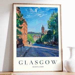 Glasgow Poster, Glasgow Travel Print, Scotland Wall Art, Scottish Decor, Tropical Decor, City Print, Glasgow Gift, Glasgow Travel Poster