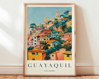 Póster de viaje de Guayaquil, Ecuador: Arte mural de una ciudad costera de Sudamérica