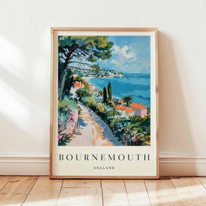 Bournemouth Poster, England Travel Print, Dorset Wall Art, Seaside Decor, UK Beach Gift Art, Coastal Town Print, UK Travel Art