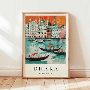 Poster di Dhaka, stampa di viaggio del Bangladesh, arte murale dell&#39;Asia meridionale, decorazione della capitale, regalo di viaggio di Dhaka, stampa dell&#39;Asia meridionale, arte di viaggio del Bangladesh