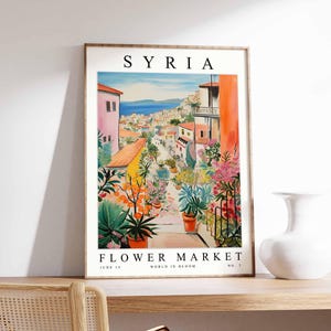 Syria Flower Market Poster, Syria Print, Syrian Floral Wall Art, Syria Floral Decor, Botanical Poster, Levantine Art, Middle East Travel Art