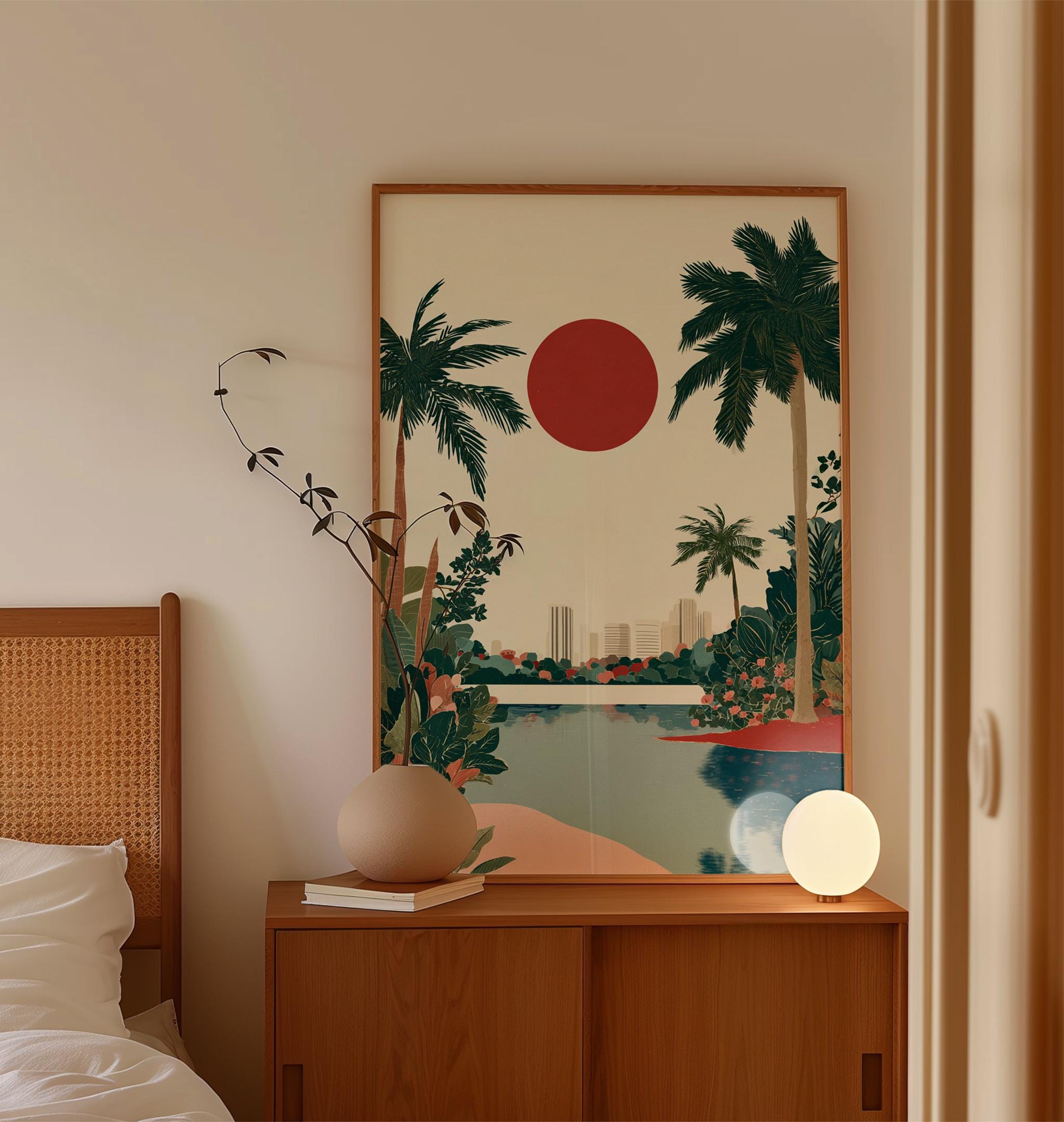 Miami Tree Posters Examples Miami Sunset Lagoon Poster | Palm Trees and Skyline | Florida Coastal ...
