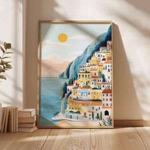 Amalfi Coast Poster, Italy Travel Print, Positano Wall Art, Coastal Home Decor, Mediterranean Art, Italian Landscape Gift