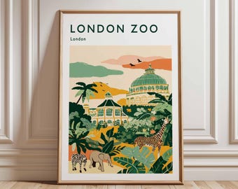 Póster de viaje del Zoológico de Londres: Arte de la fauna británica de estilo vintage