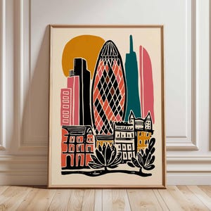 Gherkin Building Poster, London Travel Poster, Gherkin Wall Art, 30 St Mary Axe Print, UK Landmark Poster, British Art, London Skyline Decor